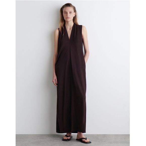 COS Dresses & Skirts - COS Sleeveless V-Neck Draped Maxi Dress Brown Jersey Knit Size Large